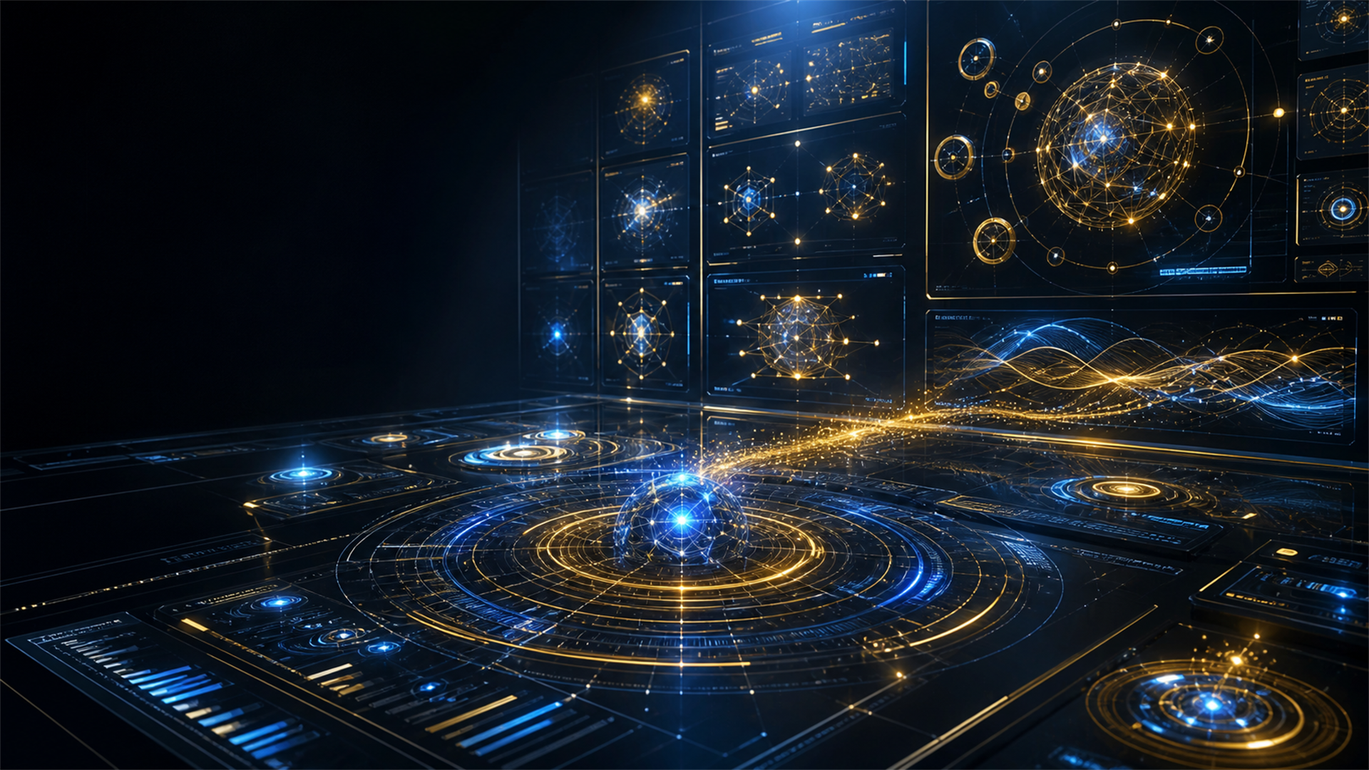 Abstract command dashboard monitoring AI Operating System activity